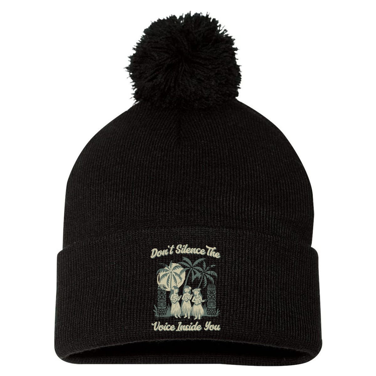 Hawaiin Quote Pom Pom 12in Knit Beanie