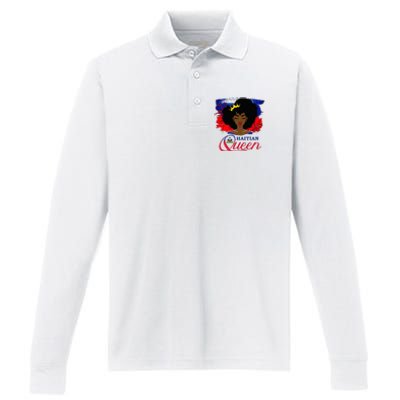 Haitian Queen Haiti Flag Melanin Performance Long Sleeve Polo