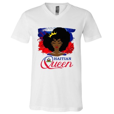 Haitian Queen Haiti Flag Melanin V-Neck T-Shirt