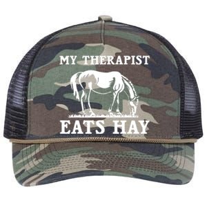 Horse Quotes My Therapist Eats Hay Grazing Horse Equestrian Retro Rope Trucker Hat Cap