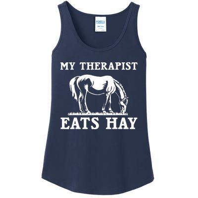 Horse Quotes My Therapist Eats Hay Grazing Horse Equestrian Ladies Essential Tank