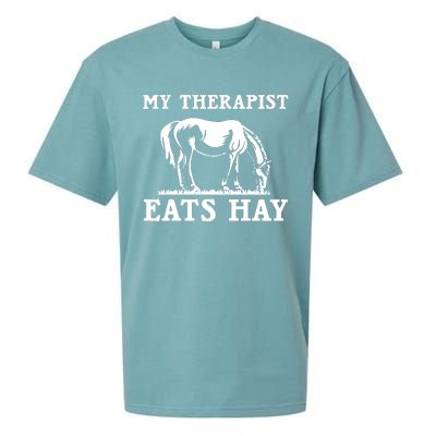 Horse Quotes My Therapist Eats Hay Grazing Horse Equestrian Sueded Cloud Jersey T-Shirt