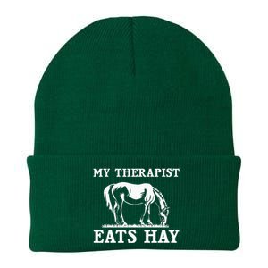 Horse Quotes My Therapist Eats Hay Grazing Horse Equestrian Knit Cap Winter Beanie