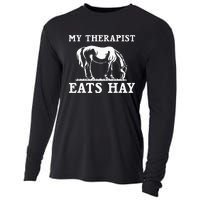 Horse Quotes My Therapist Eats Hay Grazing Horse Equestrian Cooling Performance Long Sleeve Crew