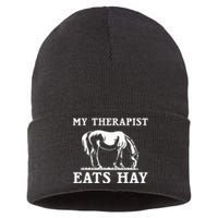 Horse Quotes My Therapist Eats Hay Grazing Horse Equestrian Sustainable Knit Beanie