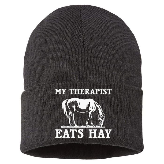 Horse Quotes My Therapist Eats Hay Grazing Horse Equestrian Sustainable Knit Beanie