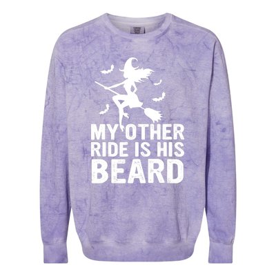 Halloween Quote My Other Ride Is His Beard Witch Colorblast Crewneck Sweatshirt