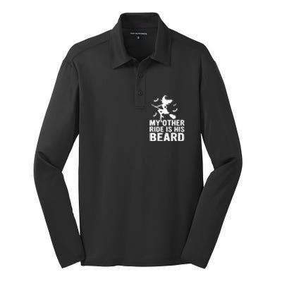 Halloween Quote My Other Ride Is His Beard Witch Silk Touch Performance Long Sleeve Polo