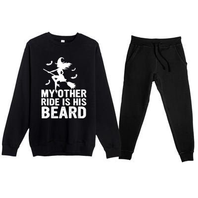 Halloween Quote My Other Ride Is His Beard Witch Premium Crewneck Sweatsuit Set