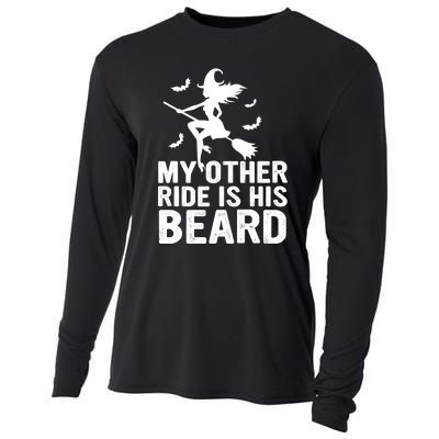 Halloween Quote My Other Ride Is His Beard Witch Cooling Performance Long Sleeve Crew