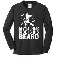 Halloween Quote My Other Ride Is His Beard Witch Kids Long Sleeve Shirt