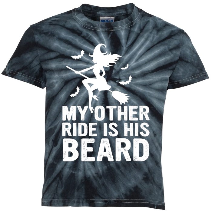 Halloween Quote My Other Ride Is His Beard Witch Kids Tie-Dye T-Shirt