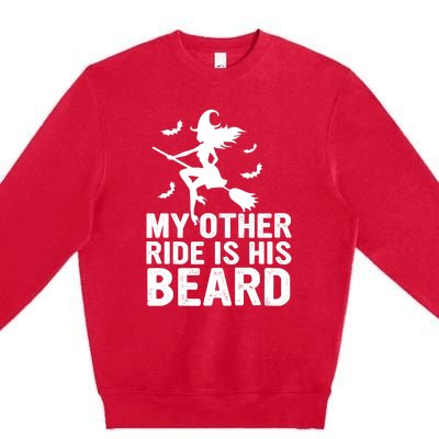 Halloween Quote My Other Ride Is His Beard Witch Premium Crewneck Sweatshirt