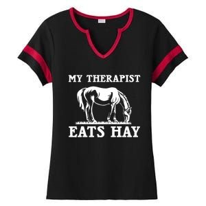 Horse Quotes My Therapist Eats Hay Grazing Horse Equestrian Funny Gift Ladies Halftime Notch Neck Tee