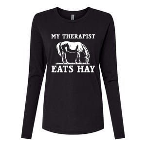 Horse Quotes My Therapist Eats Hay Grazing Horse Equestrian Funny Gift Womens Cotton Relaxed Long Sleeve T-Shirt