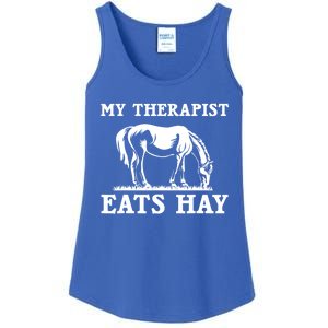 Horse Quotes My Therapist Eats Hay Grazing Horse Equestrian Funny Gift Ladies Essential Tank