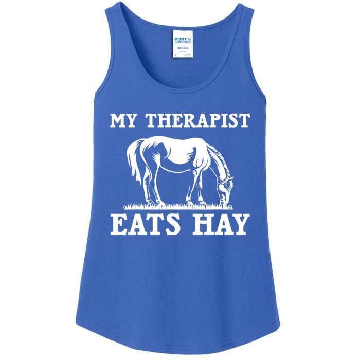 Horse Quotes My Therapist Eats Hay Grazing Horse Equestrian Funny Gift Ladies Essential Tank