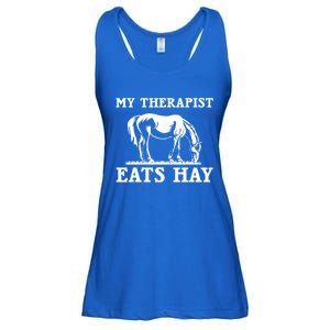 Horse Quotes My Therapist Eats Hay Grazing Horse Equestrian Funny Gift Ladies Essential Flowy Tank