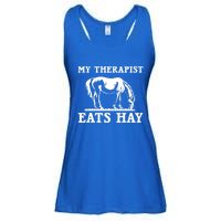 Horse Quotes My Therapist Eats Hay Grazing Horse Equestrian Funny Gift Ladies Essential Flowy Tank