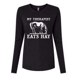 Horse Quotes My Therapist Eats Hay Grazing Horse Equestrian Womens Cotton Relaxed Long Sleeve T-Shirt