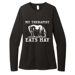 Horse Quotes My Therapist Eats Hay Grazing Horse Equestrian Womens CVC Long Sleeve Shirt