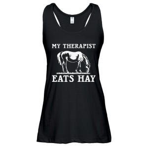 Horse Quotes My Therapist Eats Hay Grazing Horse Equestrian Ladies Essential Flowy Tank