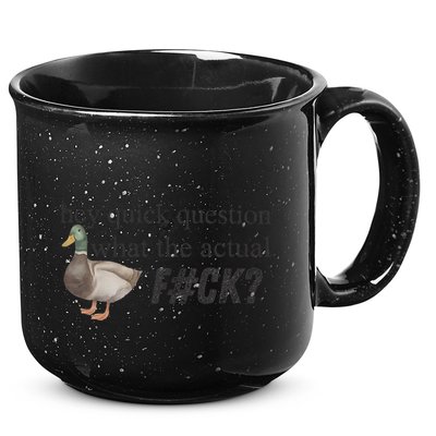 Hey Quick Question Wtaf Funny Duck Meme Retro Humor Joke 15oz Campfire Ceramic Mug