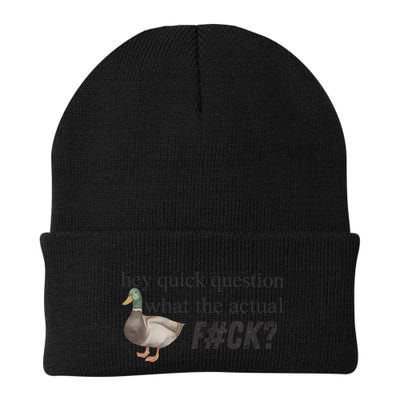 Hey Quick Question Wtaf Funny Duck Meme Retro Humor Joke Beanie