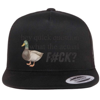 Hey Quick Question Wtaf Funny Duck Meme Retro Humor Joke Flatbill Hat