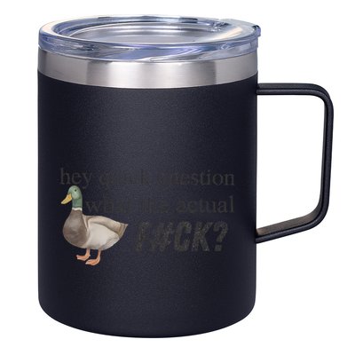 Hey Quick Question Wtaf Funny Duck Meme Retro Humor Joke 12oz Stainless Steel Coffee Mug