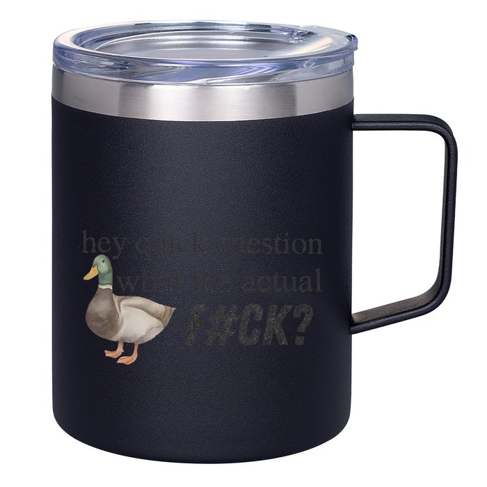 Hey Quick Question Wtaf Funny Duck Meme Retro Humor Joke 12oz Stainless Steel Coffee Mug