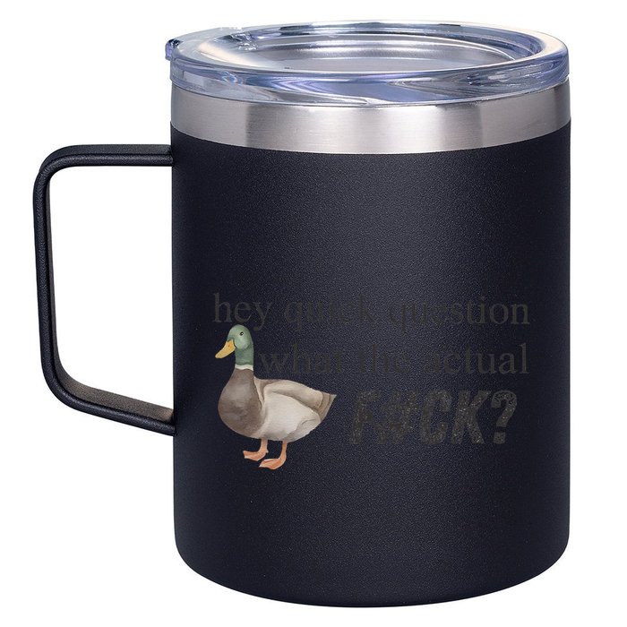 Hey Quick Question Wtaf Funny Duck Meme Retro Humor Joke 12oz Stainless Steel Coffee Mug