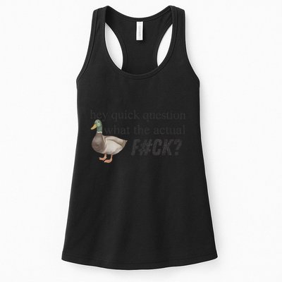 Hey Quick Question Wtaf Funny Duck Meme Retro Humor Joke Womens Tank Top