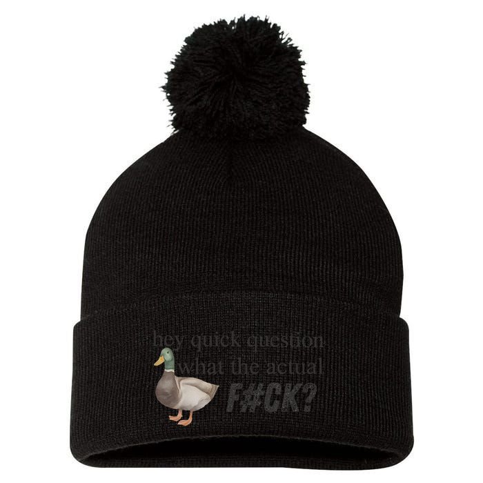 Hey Quick Question Wtaf Funny Duck Meme Retro Humor Joke Pom Pom 12in Knit Beanie