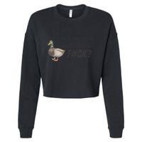 Hey Quick Question Wtaf Funny Duck Meme Retro Humor Joke Cropped Pullover Crew