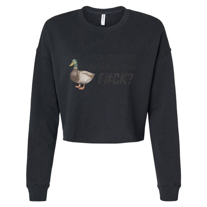Hey Quick Question Wtaf Funny Duck Meme Retro Humor Joke Cropped Pullover Crew