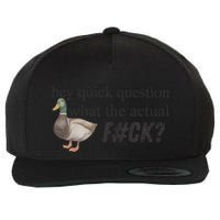 Hey Quick Question Wtaf Funny Duck Meme Retro Humor Joke Wool Snapback Cap