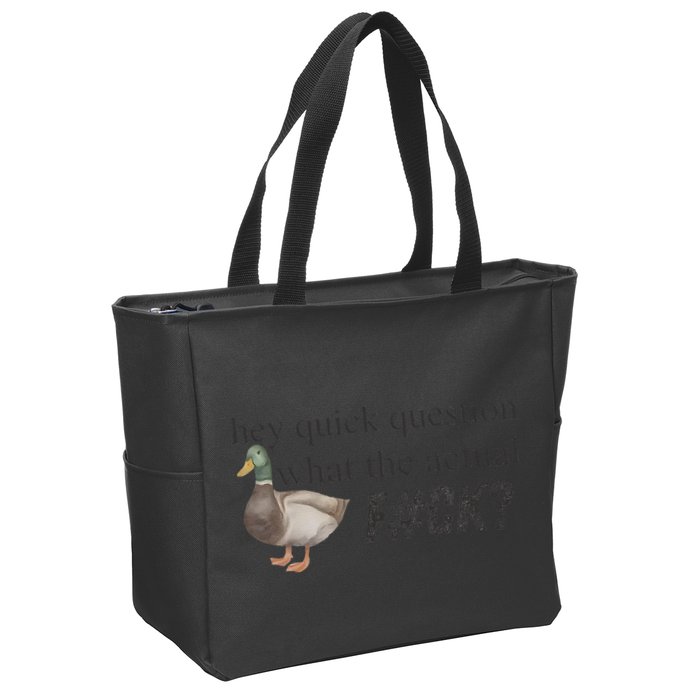 Hey Quick Question Wtaf Funny Duck Meme Retro Humor Joke Zip Tote Bag