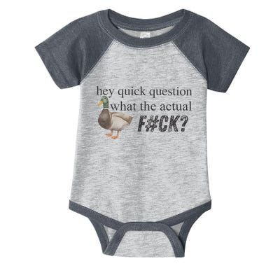 Hey Quick Question Wtaf Funny Duck Meme Retro Humor Joke Infant Baby Jersey Bodysuit