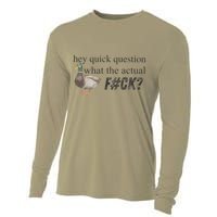Hey Quick Question Wtaf Funny Duck Meme Retro Humor Joke Cooling Performance Long Sleeve Crew