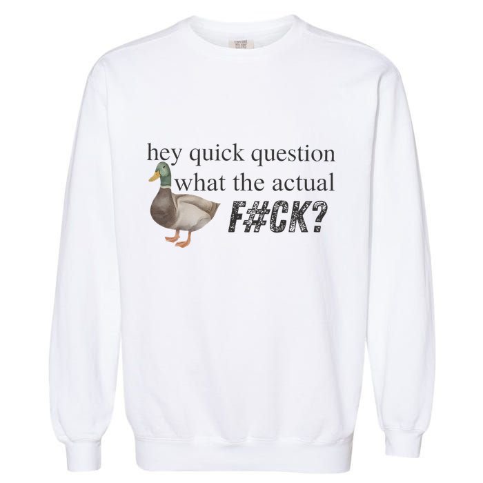 Hey Quick Question Wtaf Funny Duck Meme Retro Humor Joke Garment-Dyed Sweatshirt