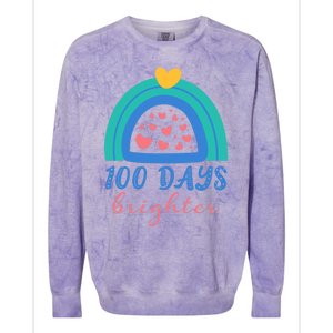 Heart Rainbow 100 Days Brighter 100th Day Of School Teacher Gift Colorblast Crewneck Sweatshirt