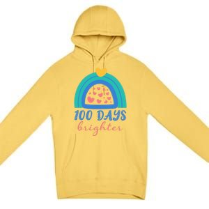 Heart Rainbow 100 Days Brighter 100th Day Of School Teacher Gift Premium Pullover Hoodie