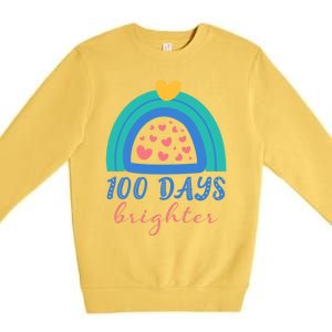 Heart Rainbow 100 Days Brighter 100th Day Of School Teacher Gift Premium Crewneck Sweatshirt