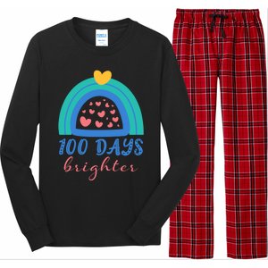 Heart Rainbow 100 Days Brighter 100th Day Of School Teacher Gift Long Sleeve Pajama Set