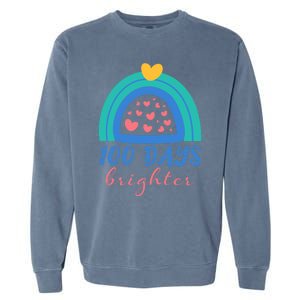 Heart Rainbow 100 Days Brighter 100th Day Of School Teacher Gift Garment-Dyed Sweatshirt