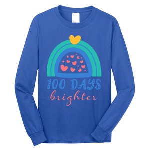 Heart Rainbow 100 Days Brighter 100th Day Of School Teacher Gift Long Sleeve Shirt