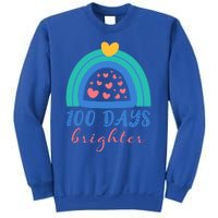 Heart Rainbow 100 Days Brighter 100th Day Of School Teacher Gift Sweatshirt