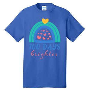 Heart Rainbow 100 Days Brighter 100th Day Of School Teacher Gift Tall T-Shirt