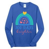 Heart Rainbow 100 Days Brighter 100th Day Of School Teacher Gift Tall Long Sleeve T-Shirt